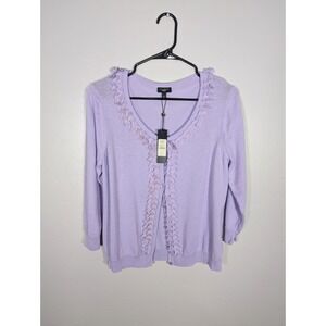 New Talbots Cardigan L Linen Blend Button‎ Down Purple Lavender